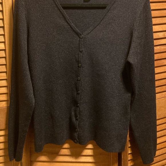 United States Sweaters Black with Silver Metallic Threads Cardigan - Picture 8 of 12